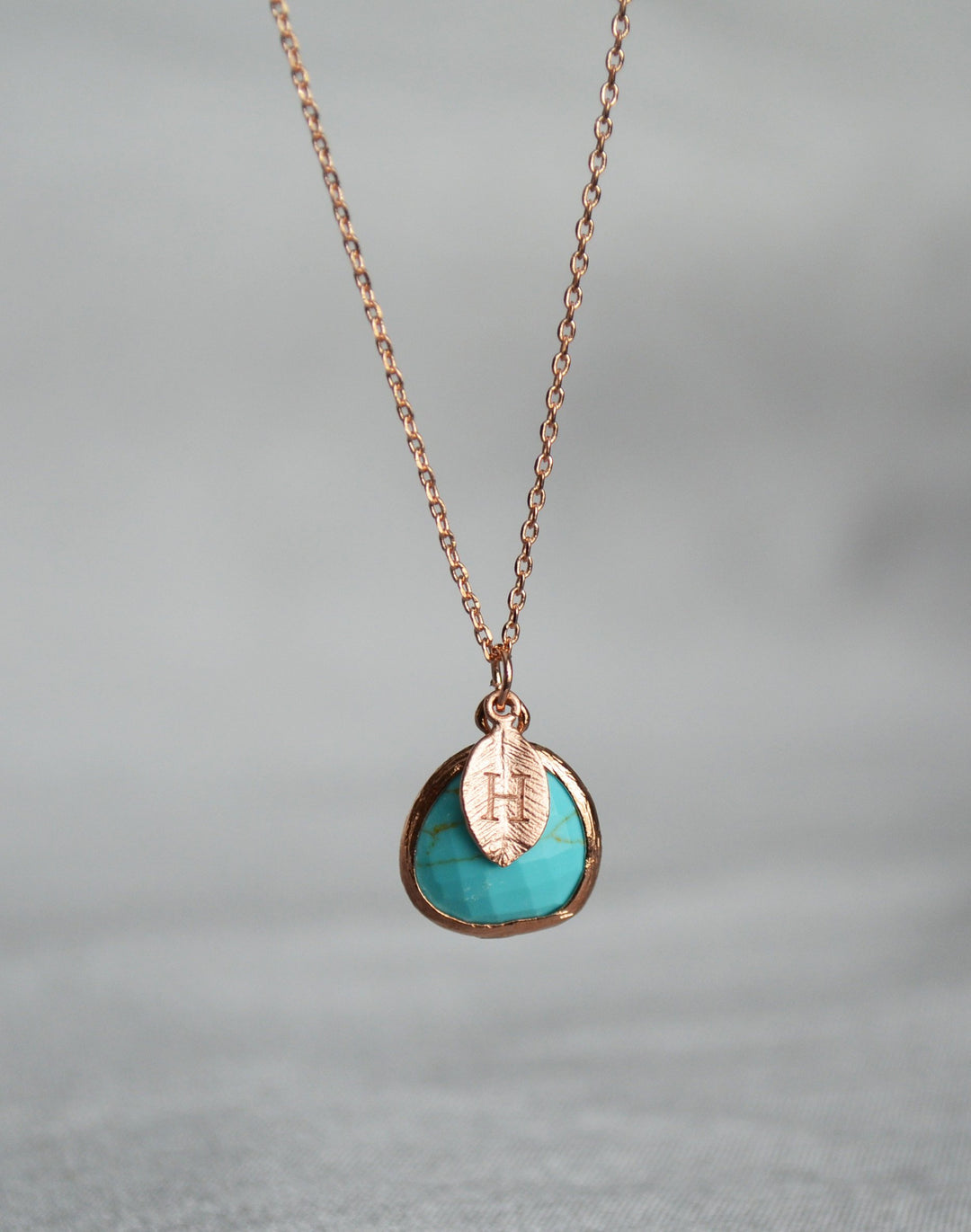 December Birthstone Necklace - Turquoise Birthstone Necklace, Custom Initial Necklace