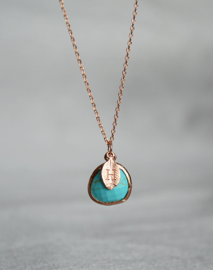 December Birthstone Necklace - Turquoise Birthstone Necklace, Custom Initial Necklace