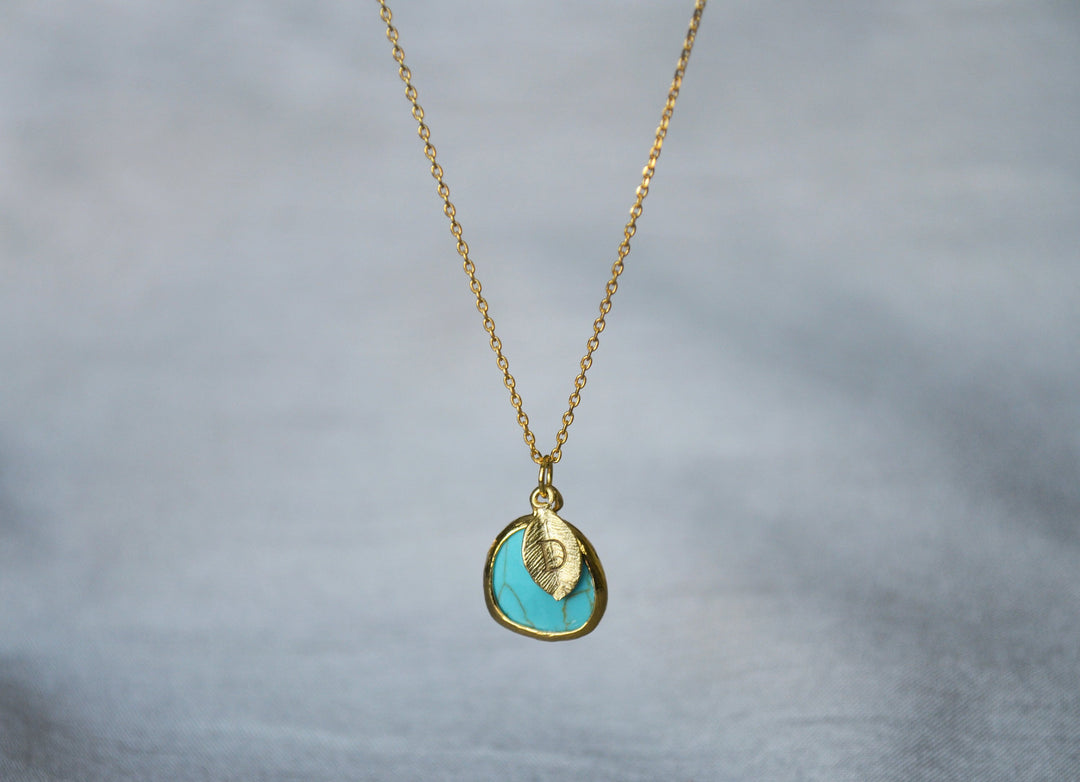December Birthstone Necklace - Turquoise Birthstone Necklace, Custom Initial Necklace