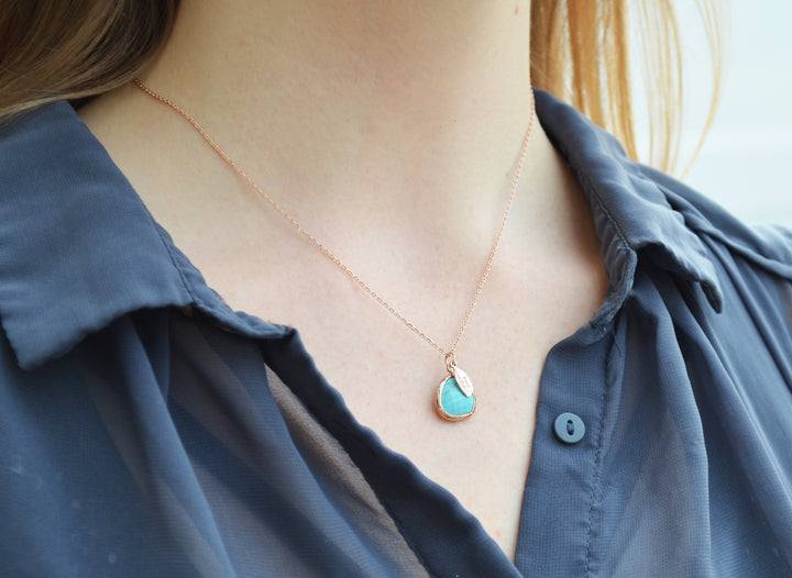 December Birthstone Necklace - Turquoise Birthstone Necklace, Custom Initial Necklace