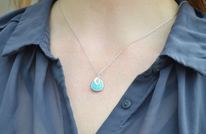 December Birthstone Necklace - Turquoise Birthstone Necklace, Custom Initial Necklace