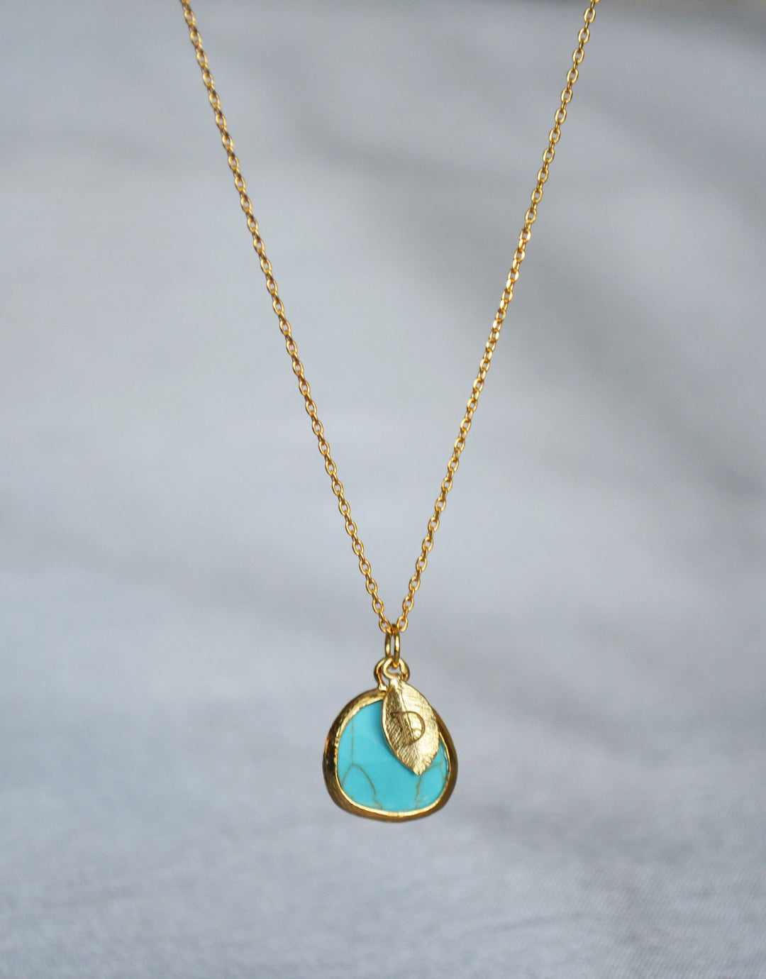 December Birthstone Necklace - Turquoise Birthstone Necklace, Custom Initial Necklace