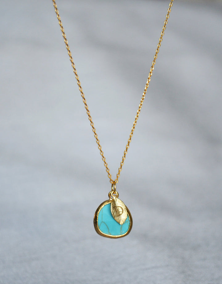 December Birthstone Necklace - Turquoise Birthstone Necklace, Custom Initial Necklace