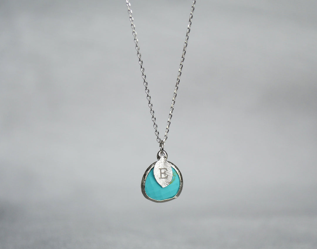 December Birthstone Necklace - Turquoise Birthstone Necklace, Custom Initial Necklace