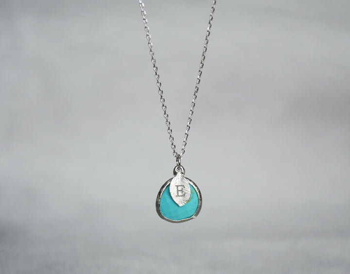 December Birthstone Necklace - Turquoise Birthstone Necklace, Custom Initial Necklace