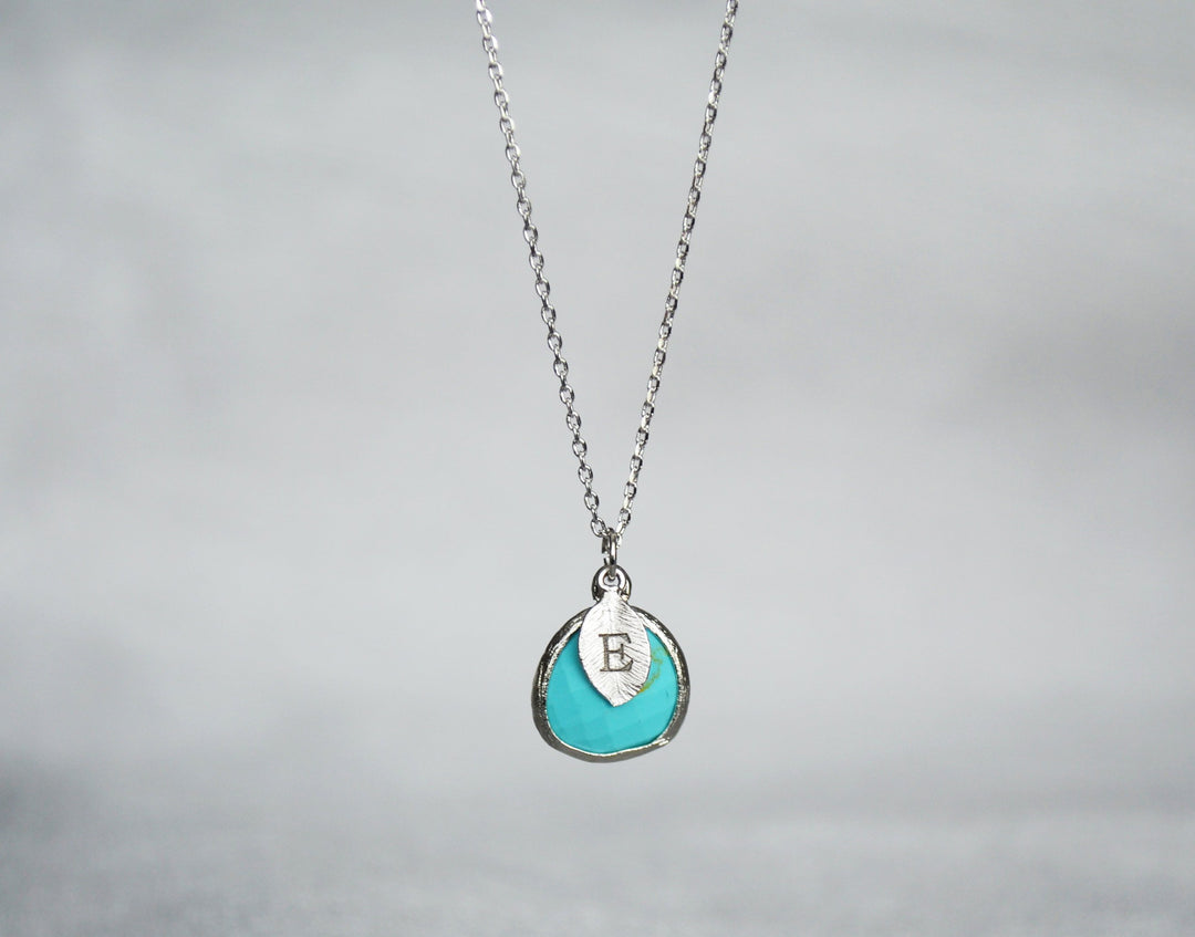 December Birthstone Necklace - Turquoise Birthstone Necklace, Custom Initial Necklace