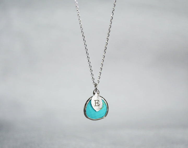 December Birthstone Necklace - Turquoise Birthstone Necklace, Custom Initial Necklace
