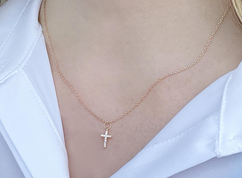 Diamond Cross Necklace, Baptism Gift, First Communion Gift, Confirmation Gift, Godchild Gift, Girls Cross Necklace, Cross Pendant
