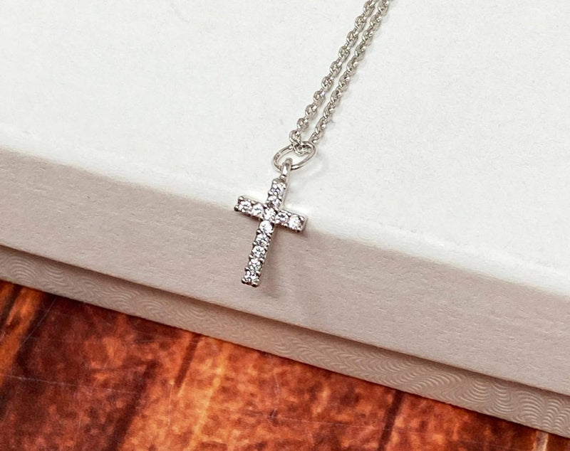 Diamond Cross Necklace, Baptism Gift, First Communion Gift, Confirmation Gift, Godchild Gift, Girls Cross Necklace, Cross Pendant
