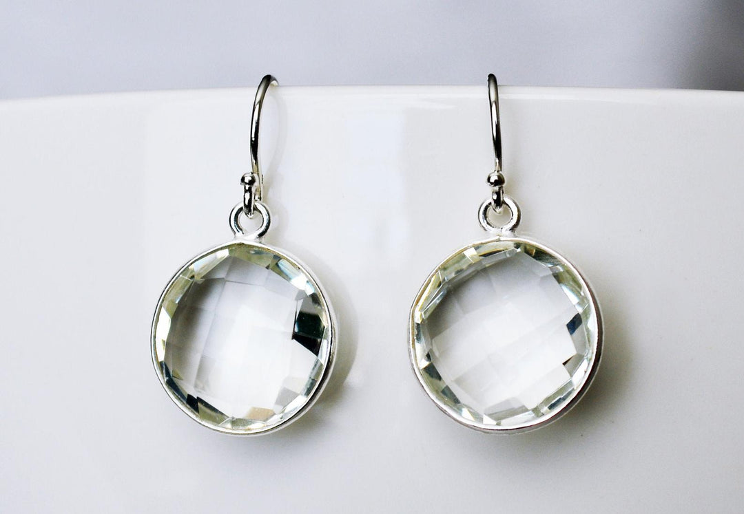 Diamond Earrings, April Birthstone Earrings, Mother's Day Gift, Sterling Silver or 14K Gold Fill,  Round Birthstone, Wife Gift, Bridesmaid Gift