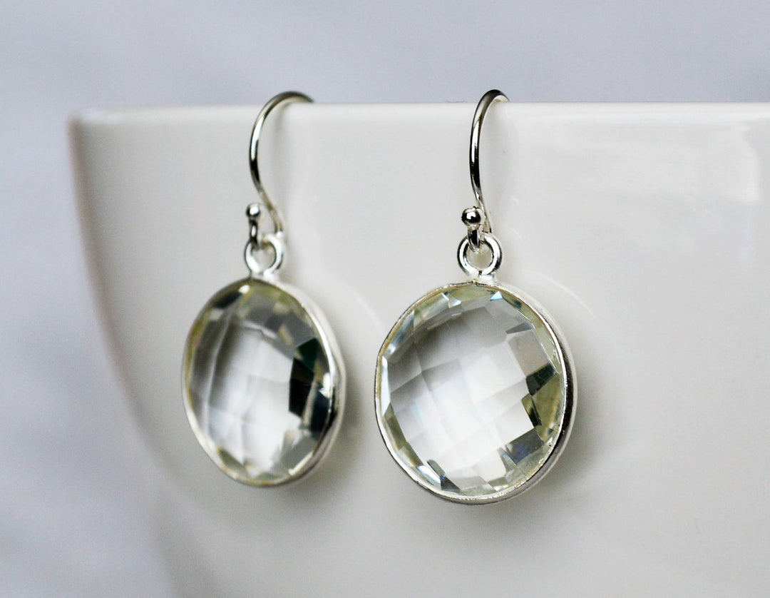 Diamond Earrings, April Birthstone Earrings, Mother's Day Gift, Sterling Silver or 14K Gold Fill,  Round Birthstone, Wife Gift, Bridesmaid Gift