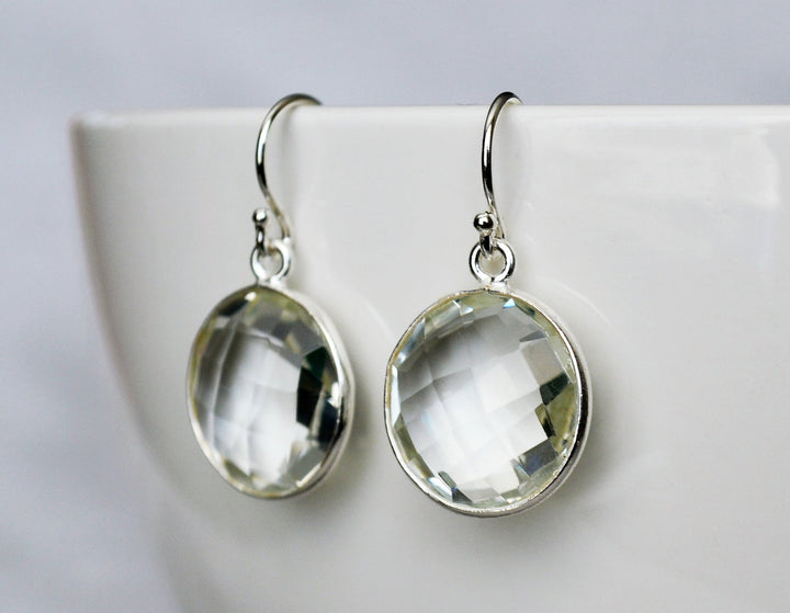 Diamond Earrings, April Birthstone Earrings, Mother's Day Gift, Sterling Silver or 14K Gold Fill,  Round Birthstone, Wife Gift, Bridesmaid Gift