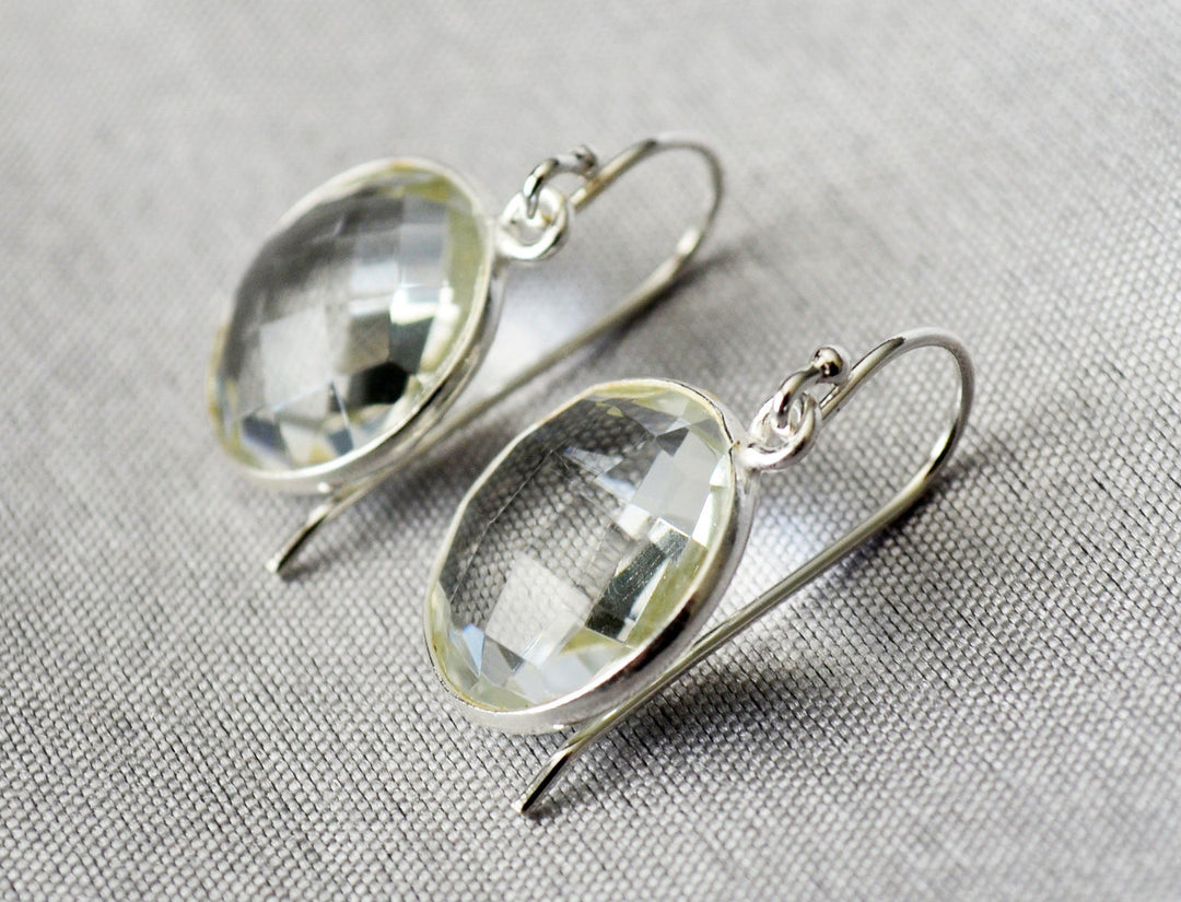 Diamond Earrings, April Birthstone Earrings, Mother's Day Gift, Sterling Silver or 14K Gold Fill,  Round Birthstone, Wife Gift, Bridesmaid Gift