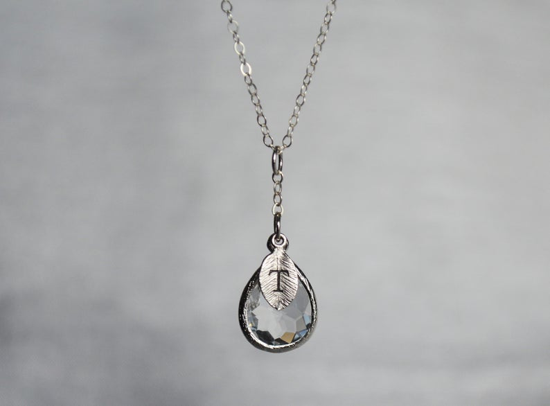Diamond Necklace, April Birthstone Necklace, Bridesmaid Gift, Mom Birthstone Necklace, Initial Necklace, Mom Gift, Grandma Necklace
