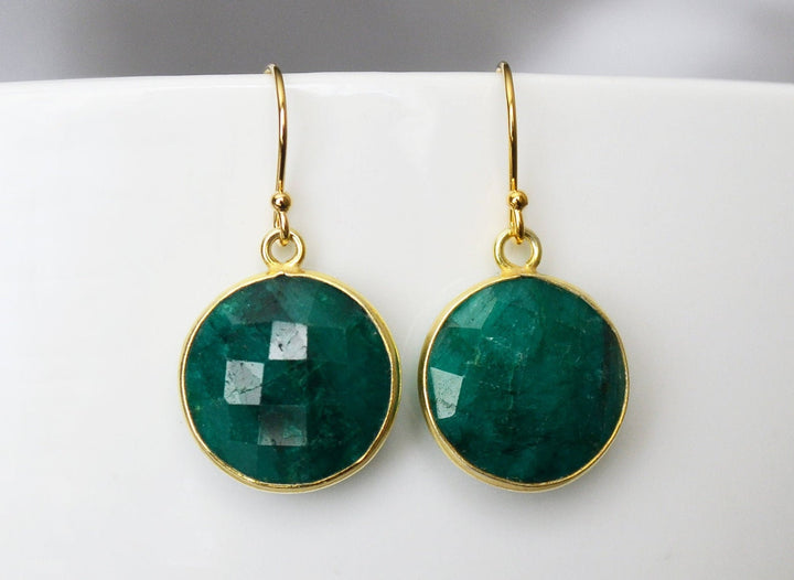 Emerald Necklace, May Birthstone Necklace, 18K Gold or Sterling Silver, Gift for Wife, Personalized Round Necklace, Bridesmaid, Mom Gift