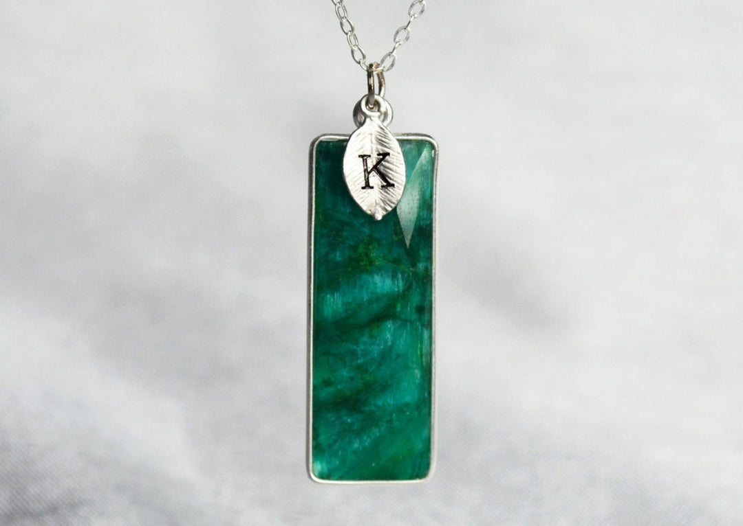 Emerald Necklace, May Birthstone Necklace, Bar Necklace, Sterling Silver or 18 K Gold, Personalized Necklace, Bridesmaid Gift, Mom Necklace