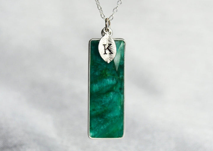 Emerald Necklace, May Birthstone Necklace, Bar Necklace, Sterling Silver or 18 K Gold, Personalized Necklace, Bridesmaid Gift, Mom Necklace