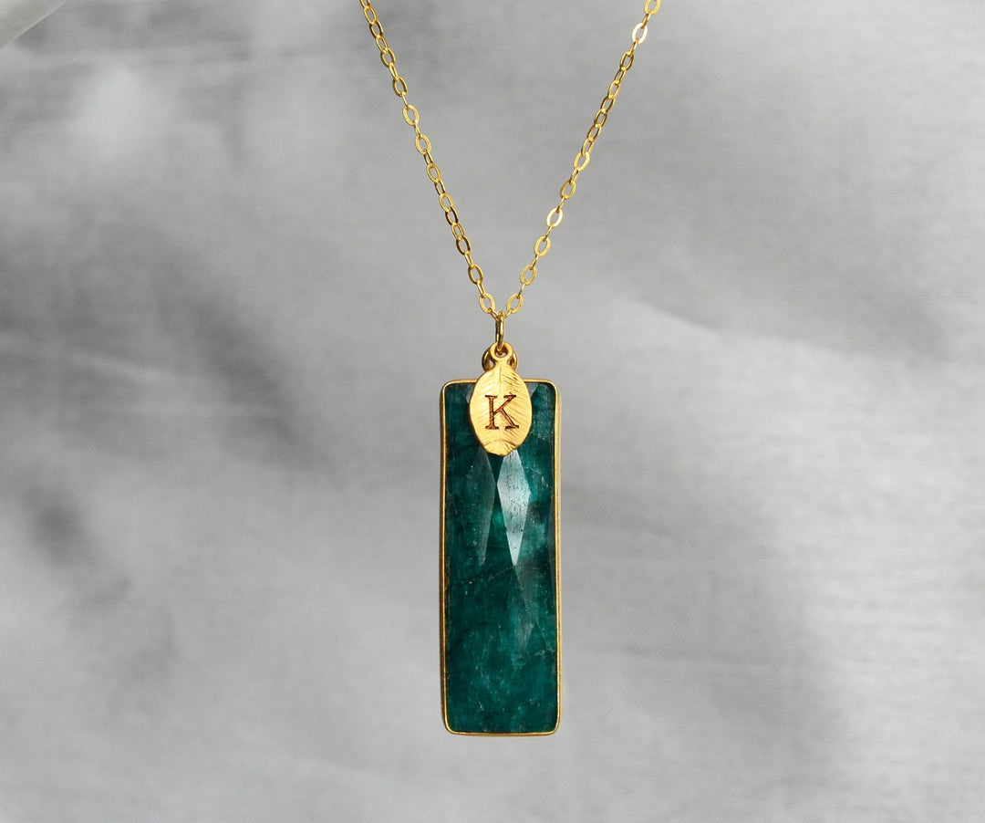 Emerald Necklace, May Birthstone Necklace, Bar Necklace, Sterling Silver or 18 K Gold, Personalized Necklace, Bridesmaid Gift, Mom Necklace