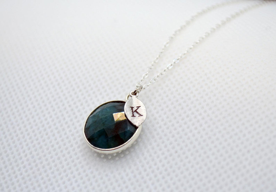 Emerald Necklace, May Birthstone Necklace, Sterling Silver or 18K Gold, Round Personalized Necklace, Bridesmaid Gift, Mom or Grandma Necklace