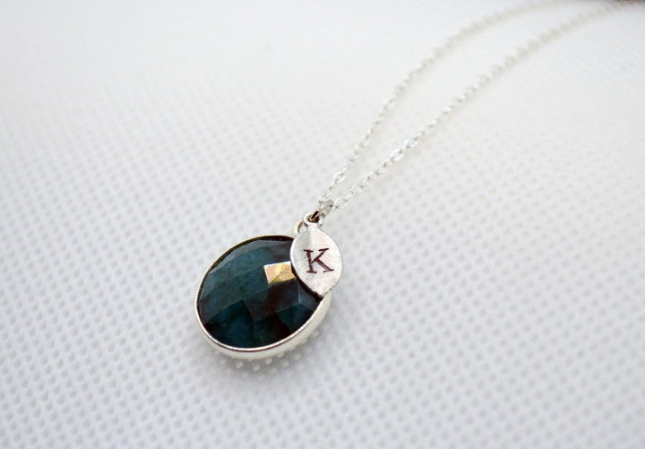 Emerald Necklace, May Birthstone Necklace, Sterling Silver or 18K Gold, Round Personalized Necklace, Bridesmaid Gift, Mom or Grandma Necklace