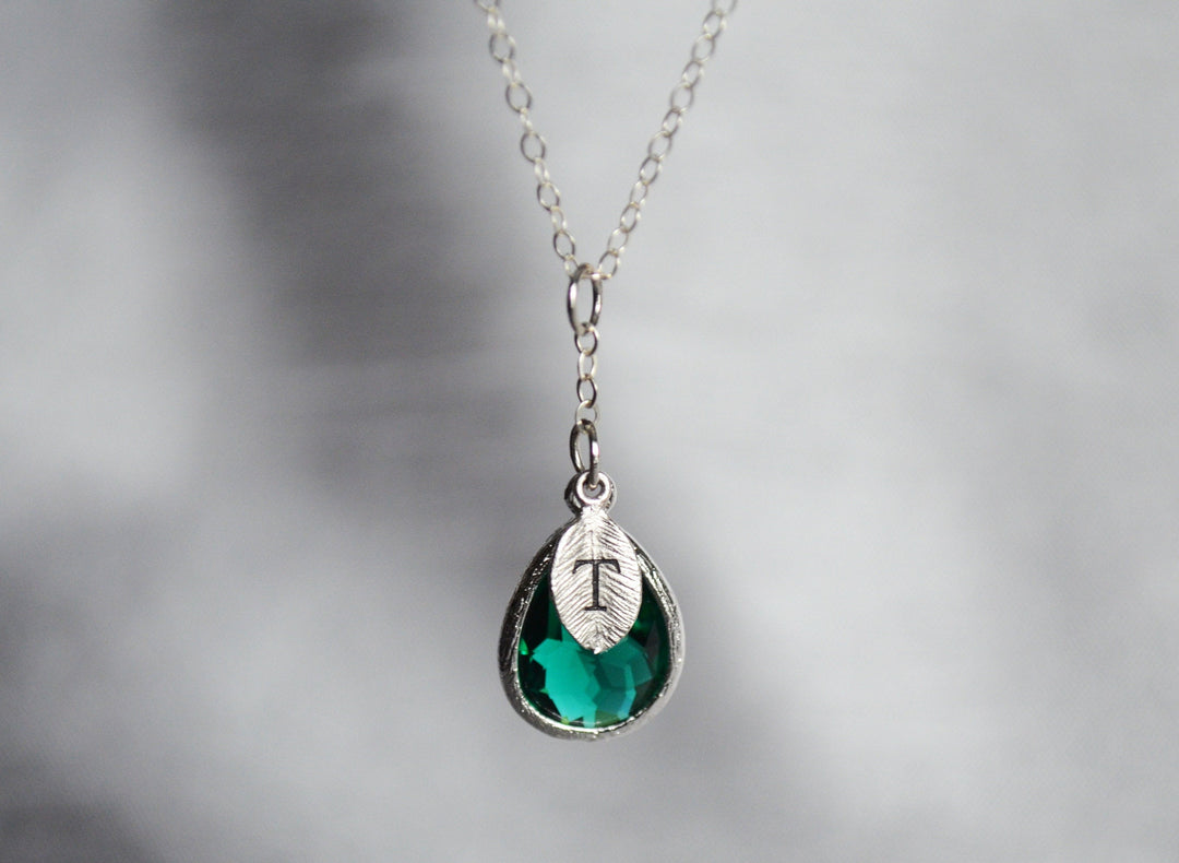 Emerald Necklace, May Birthstone Necklace, Bridesmaid Gift, Mom Birthstone Necklace, Initial Necklace, Mom Gift, Grandma Necklace