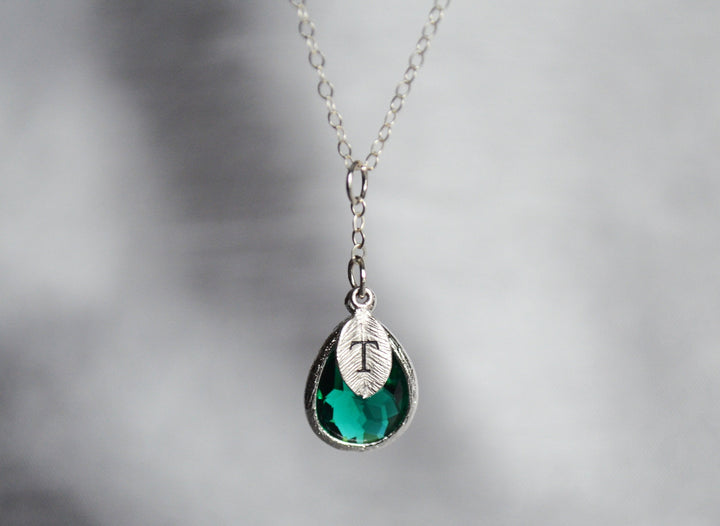 Emerald Necklace, May Birthstone Necklace, Bridesmaid Gift, Mom Birthstone Necklace, Initial Necklace, Mom Gift, Grandma Necklace