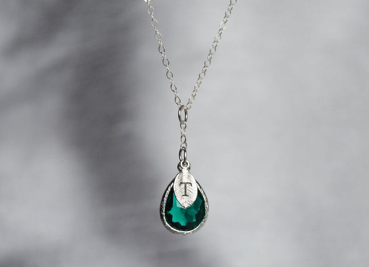 Emerald Necklace, May Birthstone Necklace, Bridesmaid Gift, Mom Birthstone Necklace, Initial Necklace, Mom Gift, Grandma Necklace