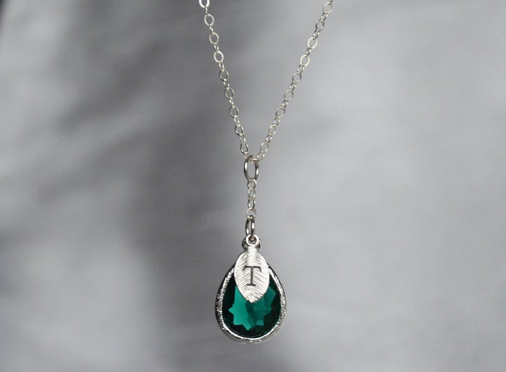 Emerald Necklace, May Birthstone Necklace, Bridesmaid Gift, Mom Birthstone Necklace, Initial Necklace, Mom Gift, Grandma Necklace