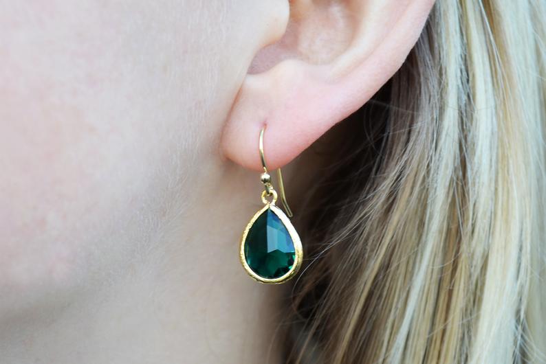 Emerald earrings, May Birthstone Gift, May Birthstone earrings, Green Tear Drop Earrings