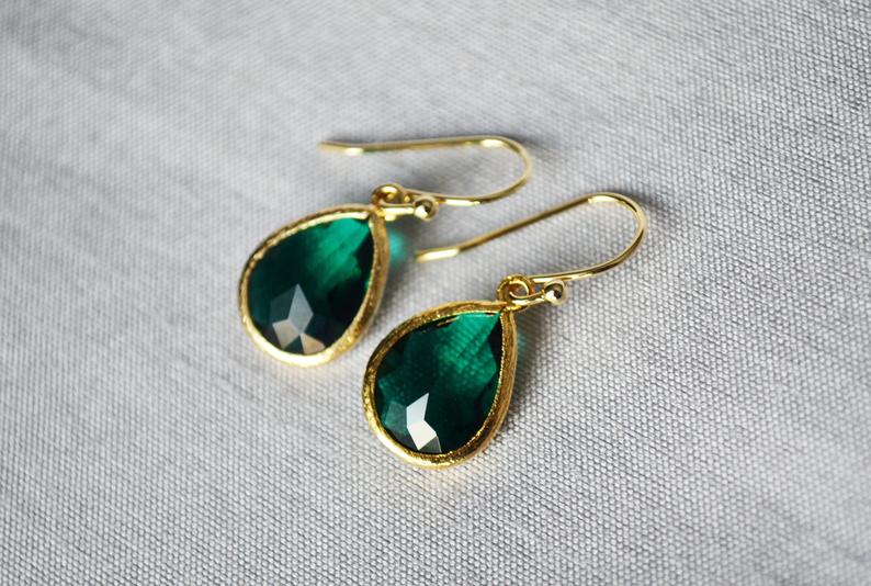 Emerald earrings, May Birthstone Gift, May Birthstone earrings, Green Tear Drop Earrings