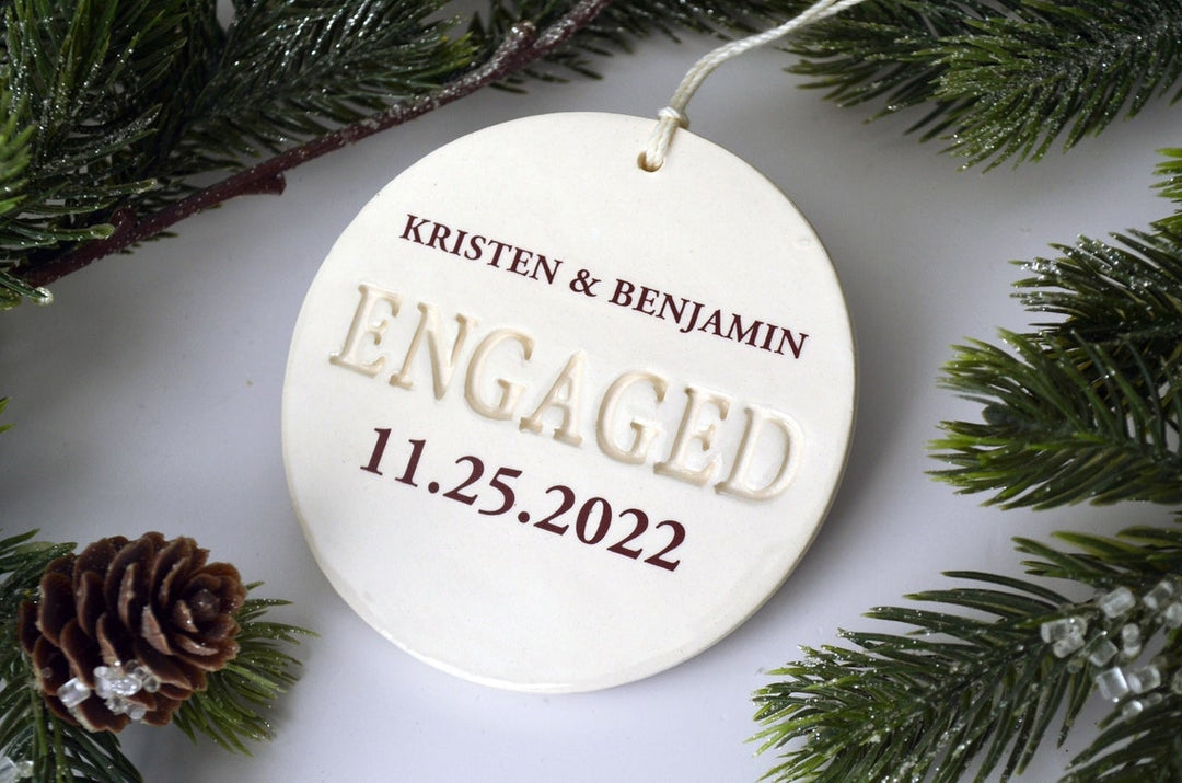 Engagement Ornament - Personalized With Names and Date - Engagement Gift or Christmas Gift, Custom Christmas Engaged Ornament