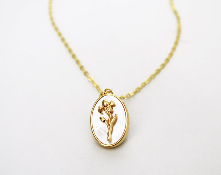 February Pearl Birth Flower Necklace - Iris - Birth Month Flower Jewelry