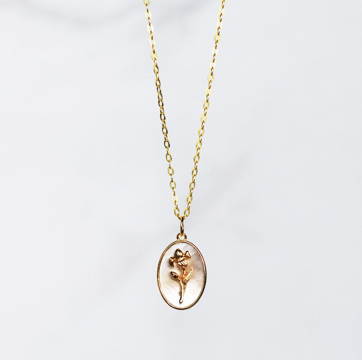 February Pearl Birth Flower Necklace - Iris - Birth Month Flower Jewelry
