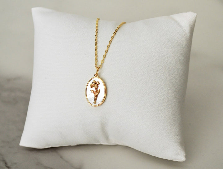 February Pearl Birth Flower Necklace - Iris - Birth Month Flower Jewelry