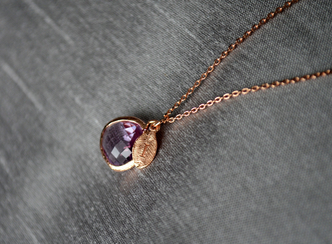 February Birthstone Necklace, Lilac Stone Necklace, Aquarius Necklace, Custom Initial Necklace