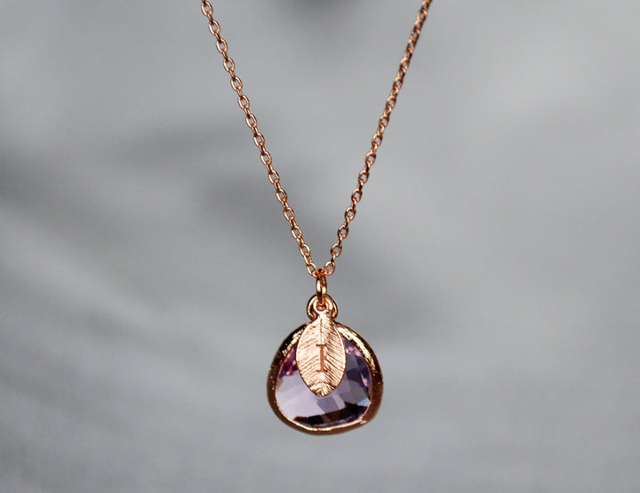 February Birthstone Necklace, Lilac Stone Necklace, Aquarius Necklace, Custom Initial Necklace