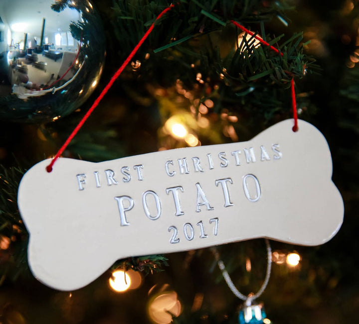 Large Personalized Dog Christmas Ornament with Name in Gold - Gift Packaged