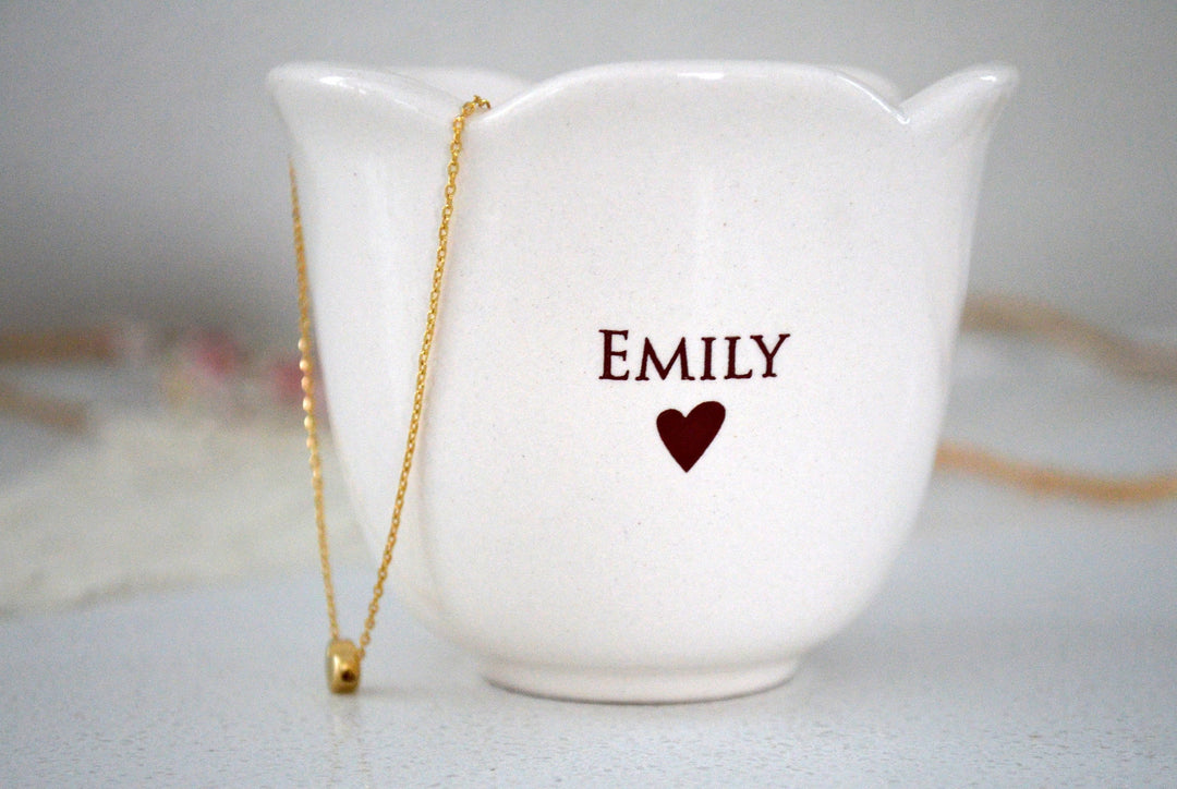 Personalized Flower Keepsake Cup With Heart Necklace -Gift for Flower Girl