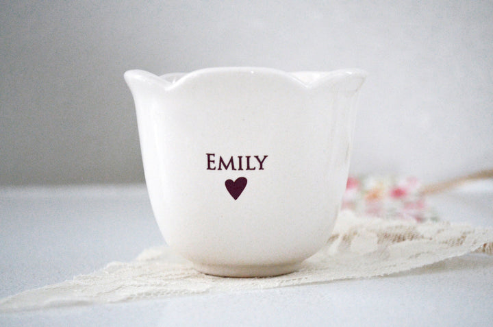 Personalized Flower Keepsake Cup With Heart Necklace -Gift for Flower Girl