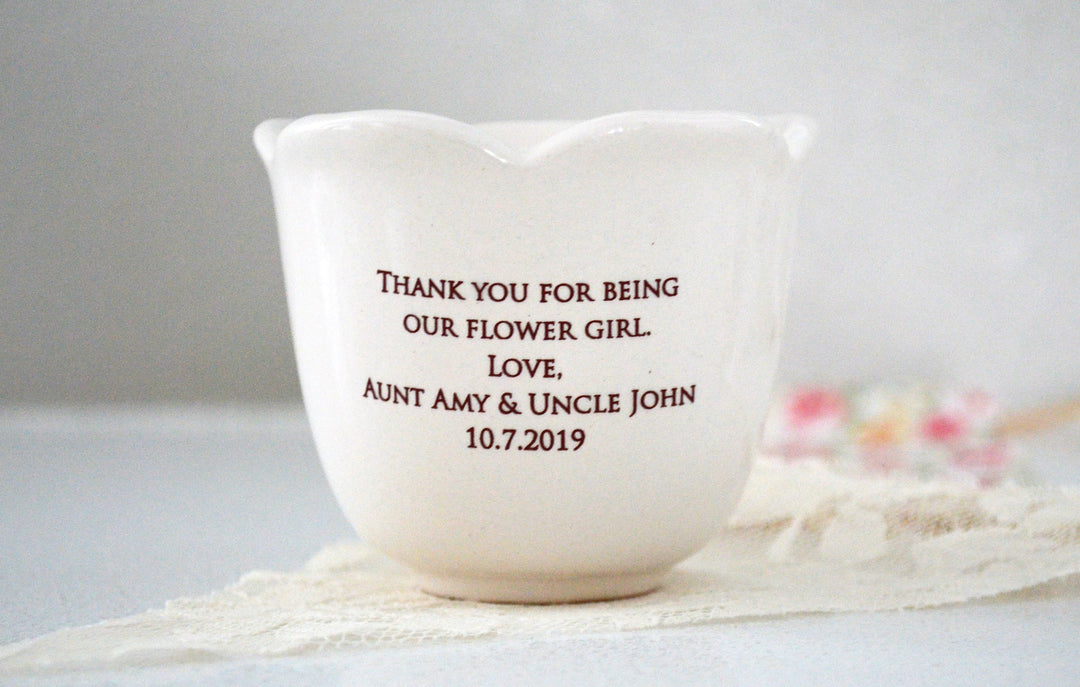 Personalized Flower Keepsake Cup With Heart Necklace -Gift for Flower Girl