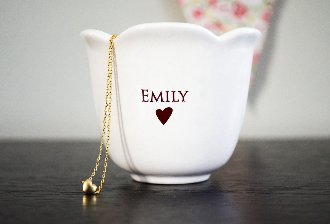 Personalized Flower Keepsake Cup With Heart Necklace -Gift for Flower Girl