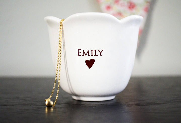 Personalized Flower Keepsake Cup With Heart Necklace -Gift for Flower Girl