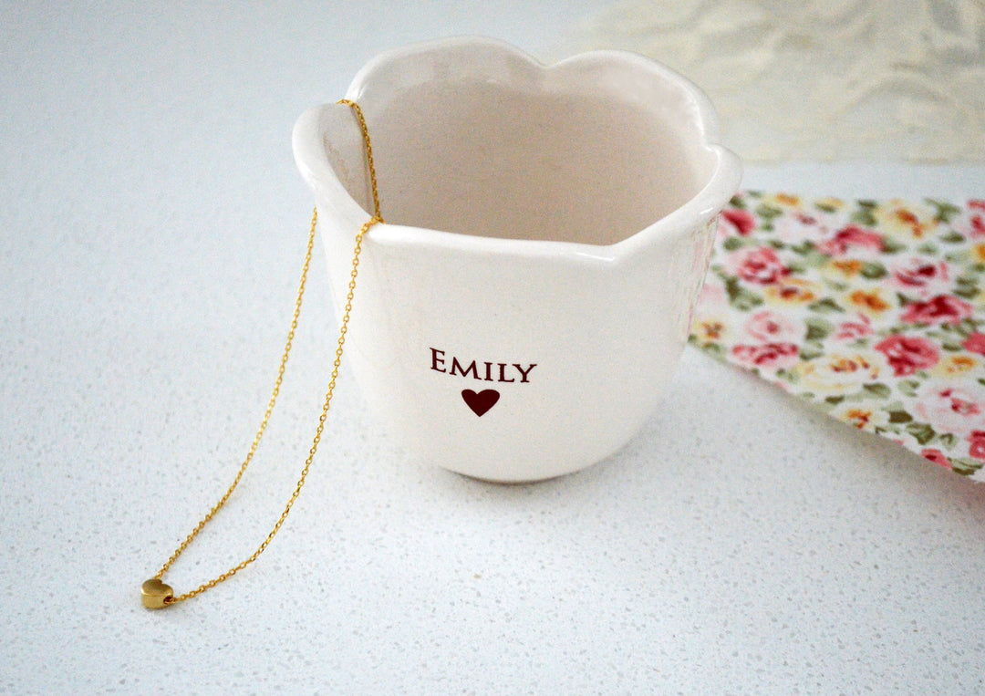 Personalized Flower Keepsake Cup With Heart Necklace -Gift for Flower Girl