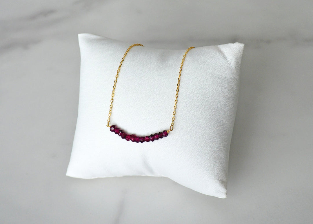 Garnet Birthstone Necklace, Garnet Beaded Bar Necklace, January Necklace, Bridesmaid Gift, Mom Necklace, January Birthday Gift for Her