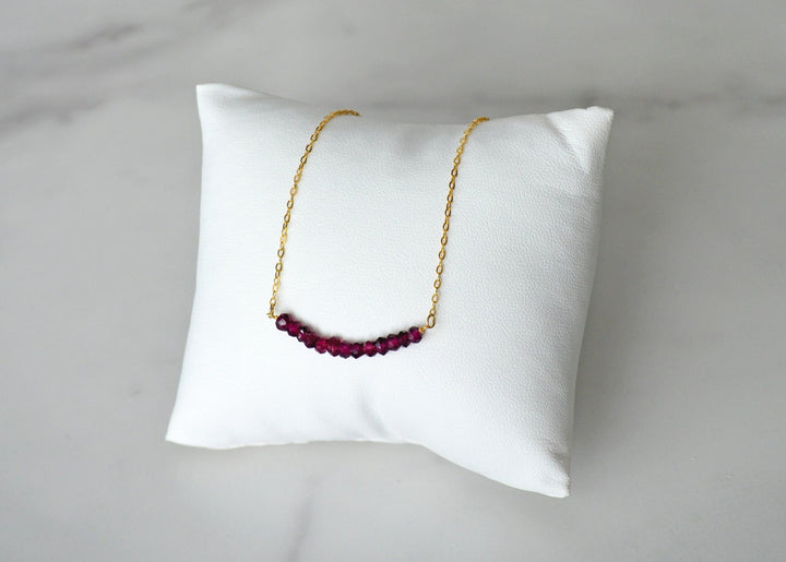 Garnet Birthstone Necklace, Garnet Beaded Bar Necklace, January Necklace, Bridesmaid Gift, Mom Necklace, January Birthday Gift for Her
