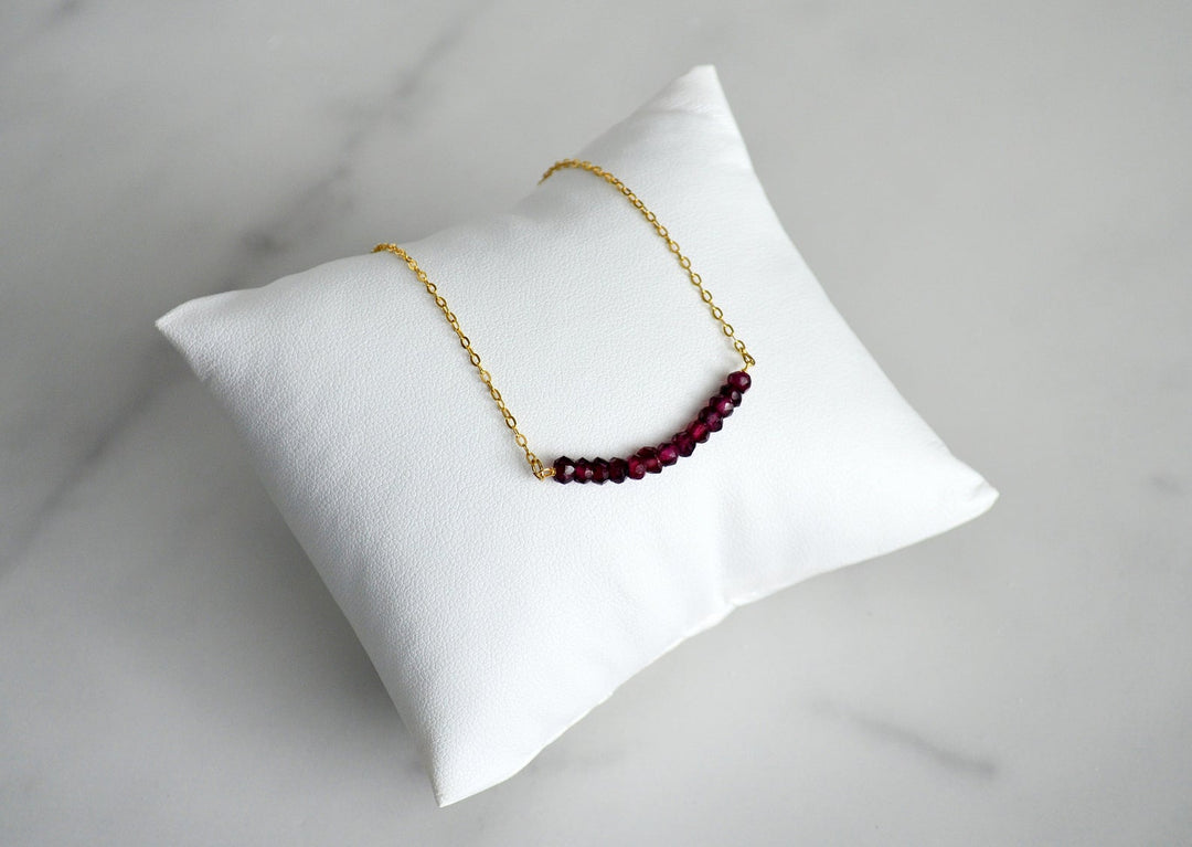 Garnet Birthstone Necklace, Garnet Beaded Bar Necklace, January Necklace, Bridesmaid Gift, Mom Necklace, January Birthday Gift for Her