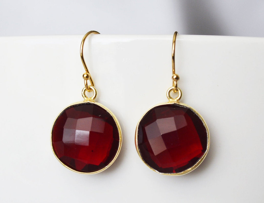 Garnet Earrings, January Birthstone Earrings, January Birthday Gift, Sterling Silver or 14K Gold Fill, Wife Gift,  Round Birthstone, Bridesmaid Gift