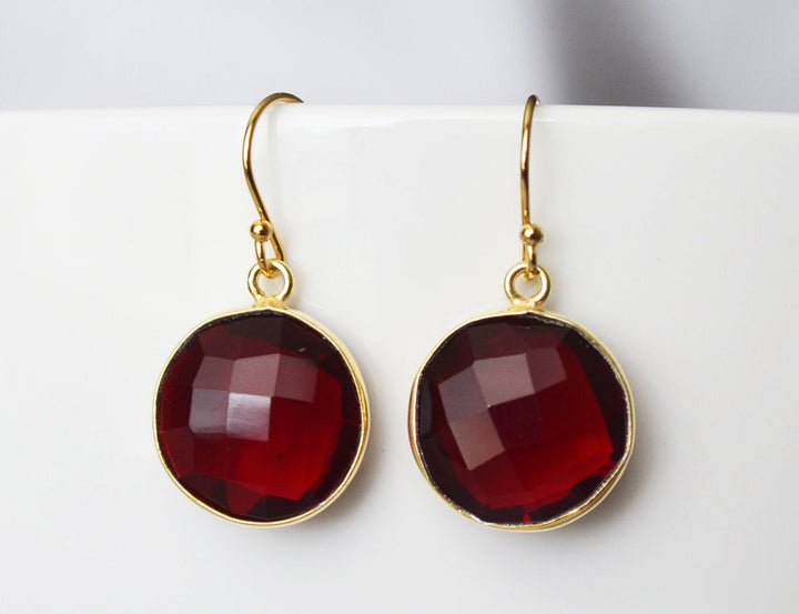 Garnet Earrings, January Birthstone Earrings, January Birthday Gift, Sterling Silver or 14K Gold Fill, Wife Gift,  Round Birthstone, Bridesmaid Gift
