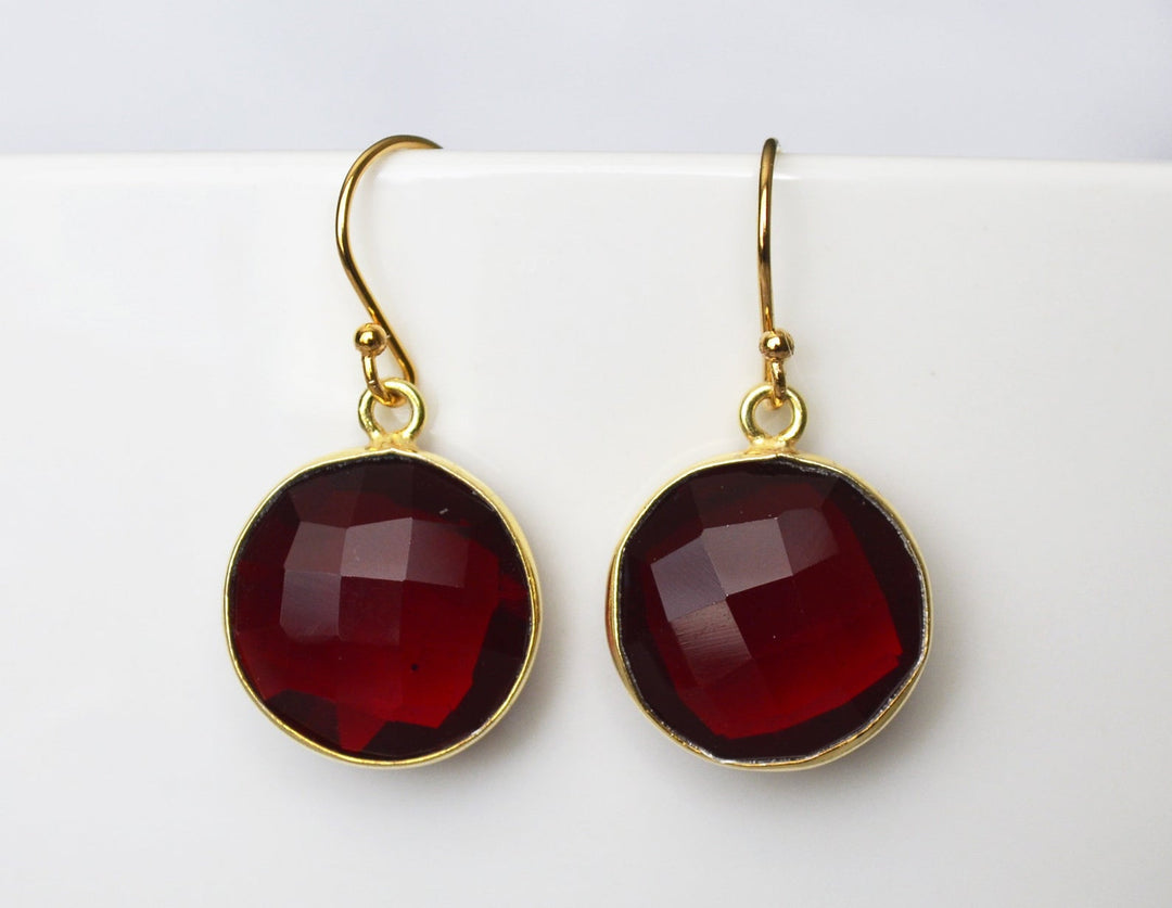 Garnet Earrings, January Birthstone Earrings, January Birthday Gift, Sterling Silver or 14K Gold Fill, Wife Gift,  Round Birthstone, Bridesmaid Gift