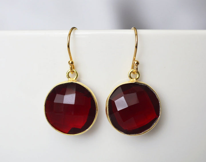 Garnet Earrings, January Birthstone Earrings, January Birthday Gift, Sterling Silver or 14K Gold Fill, Wife Gift,  Round Birthstone, Bridesmaid Gift